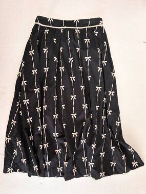 Romantic Bow Print 100% Cotton Maxi Skirt with Liner by Pinch - Med - Black
